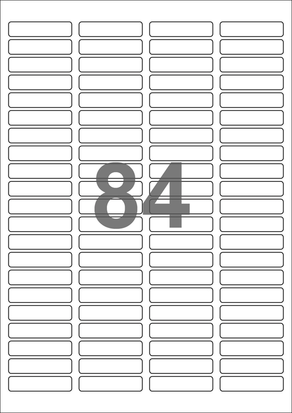 A4-84, 84 Stansade etiketter/ark, 46,0 x 11,1 mm, vit matt, 100 ark